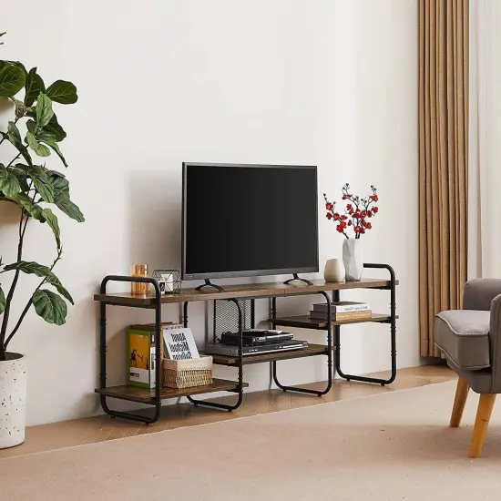 Wood Metal TV Stand with Open Shelves for TVs up to 60 Inches Brown {3}