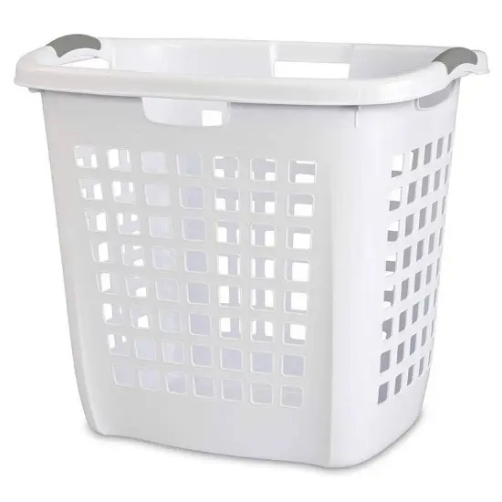 White Heavy Duty Plastic Laundry Baskets Set of 4 with Reinforced Rims and Handles {2}