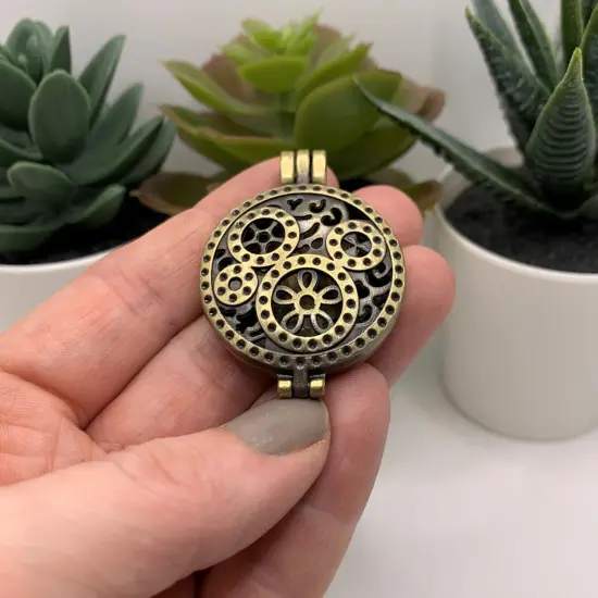 Bronze Gear Aromatherapy Essential Oil Diffuser Lockets, 33x45mm {2}