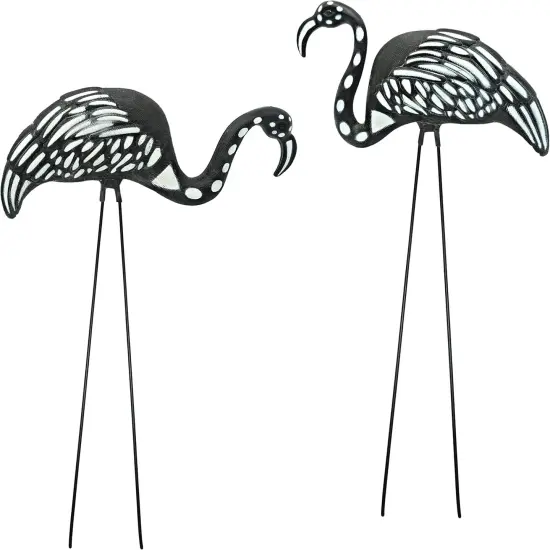 4E's Novelty Skeleton Flamingo Yard Ornaments &ndash; Set of 2 Large 23" Zombie Flamingos with Metal Stakes, Scary Halloween Outdoor Lawn, Garden, Porch, Patio Decorations, Durable Plastic & Weather-Resistant {1}
