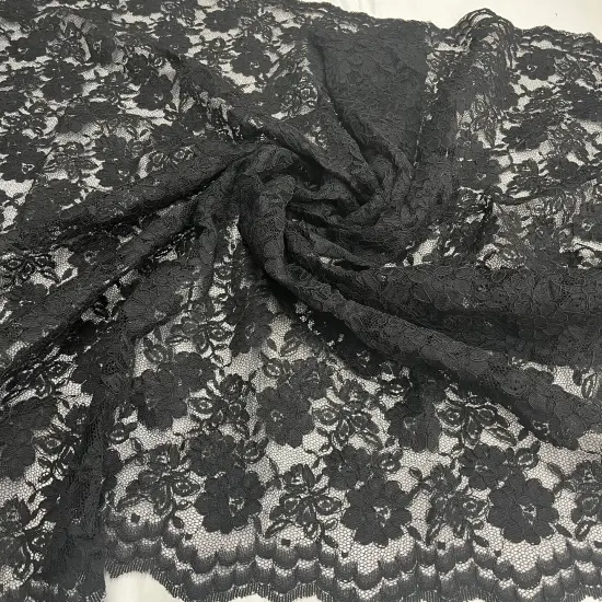 1 Yard Luxurious Corded Bridal Lace Fabric Embroidered on 100% Polyester Net Mesh 49" Width Black {2}