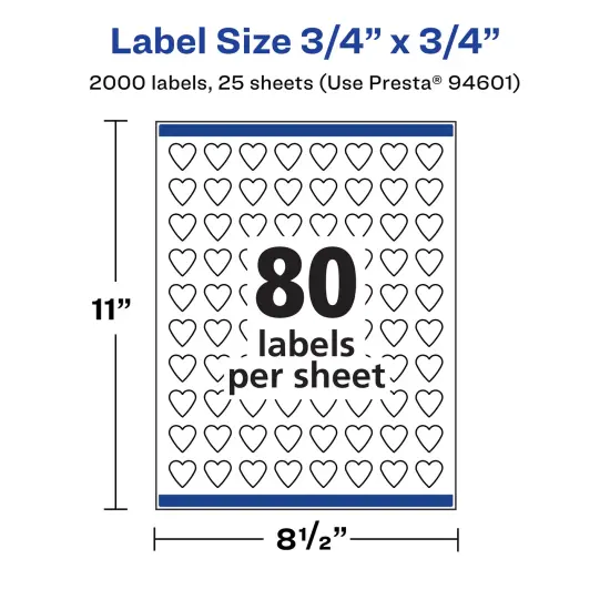 Avery Matte White Heart Labels, .75" x .75" {5}