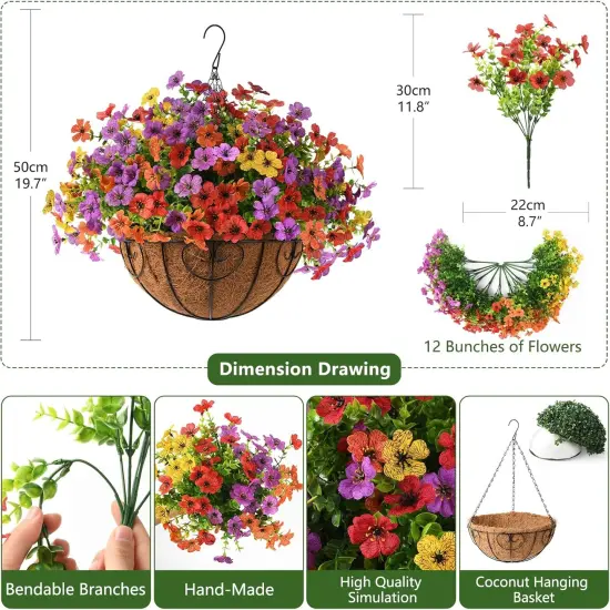 Artificial Faux Hanging Flowers Plants Basket for Outdoor Spring Decoration {2}