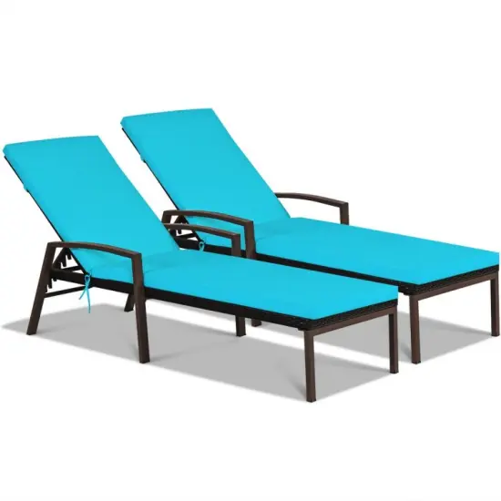 Adjustable Outdoor Rattan Chaise Lounge Chair with Cushion Turquoise {7}