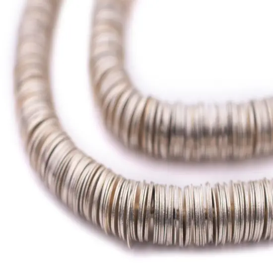 The Bead Chest Silver Flat Disk Heishi Beads (8mm), 15" Strand, Handmade for Jewelry Making & Crafts | Approximately 800 Beads {1}