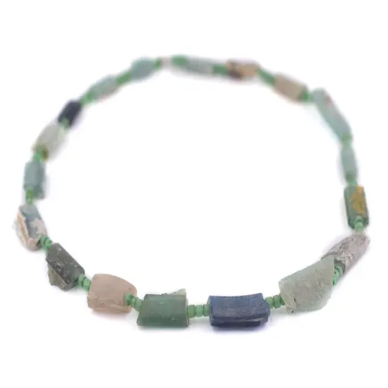 The Bead Chest Flat Roman Glass Tube Beads 5mm Afghanistan Green Unusual 14 Inch Strand {3}