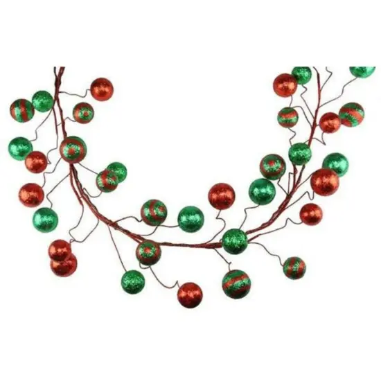5' Glitter Ball Garland: Red/Emerald Green {1}