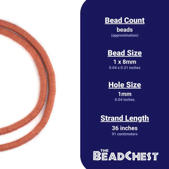 The Bead Chest African Vinyl Beads, Ghana Vulcanite Crafts Supplies for DIY Jewelry Making, Necklaces, Bracelets (8mm, Squash Orange) {4}