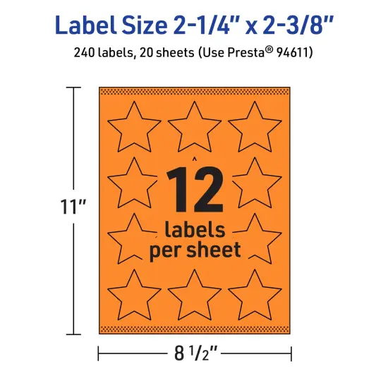 Avery Bright Orange Paper Labels, 2-1/4" x 2-3/8" Star {5}