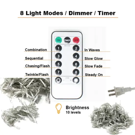 300 LED Curtain String Light w Remote Multicolor {5}