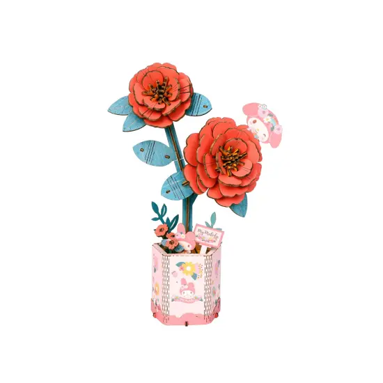 Hello Kitty&reg; and Friends My Melody Red Camellia - 3D Wooden Flower Puzzle {1}