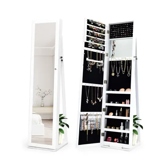 Full Length Mirror Jewelry Cabinet with Ring Slots and Necklace Hooks Black {8}