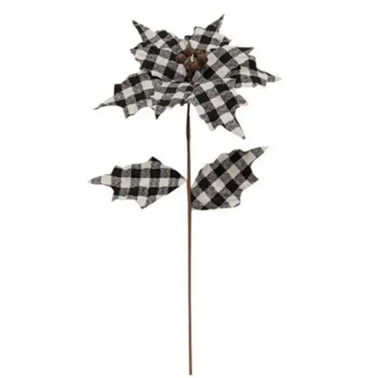Black & White Plaid Country Poinsettia Spray 20" {1}