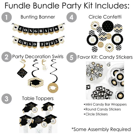 Big Dot of Happiness 2025 Gold Graduation Party Supplies - 387 Piece Decoration Kit - Fundle Bundle {3}