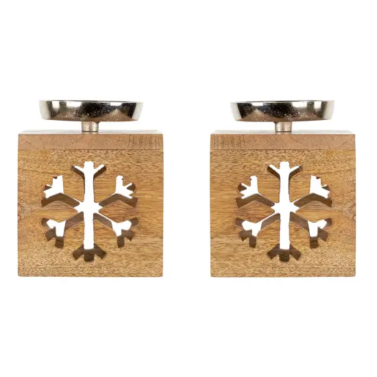 Northlight Snowflake Box Wooden Christmas Tealight Holders - 4.75" - Set of 2 Brown {1}