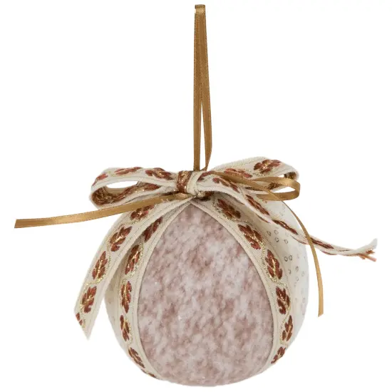 Northlight Embroidered Leaves Fuzzy Christmas Ball Ornaments - 3" - Mauve - Set of 6 Ivory {3}