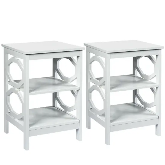 2 Pieces 3-tier Nightstand Sofa Side End Accent Table Storage Display Shelf Gray {7}