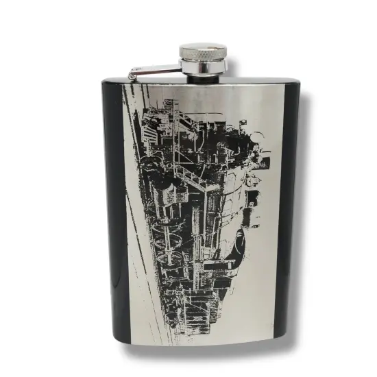 8oz BLACK Steam Locomotive Flask Train Novelty {1}