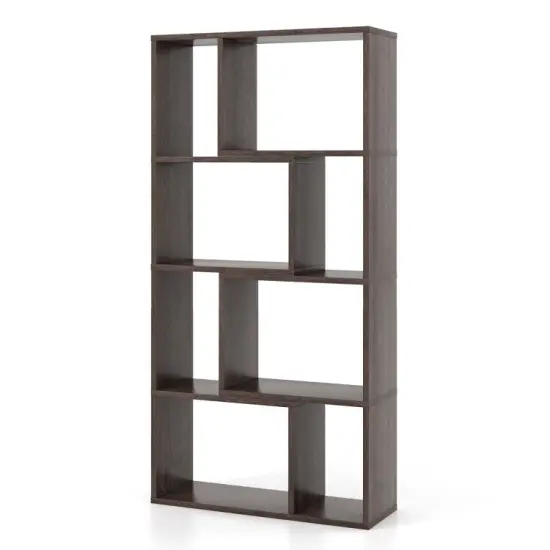 48 Inch 4-Tier Geometric Bookshelf with 8 Cubes for Living Room Bedroom Grey {7}