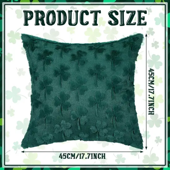 St. Patrick's Day Pillow Covers 18 x18 Set of 2 Green Shamrock Throw Pillow Cases Soft Plush Faux Fur Embroidery Couch Cushion Case {2}