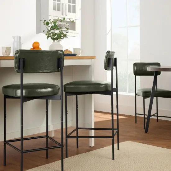 Best Choice Products Set of 3 Faux Leather Counter Stools for Kitchen Island and Dining w/ Metal Frame Moss Green {4}