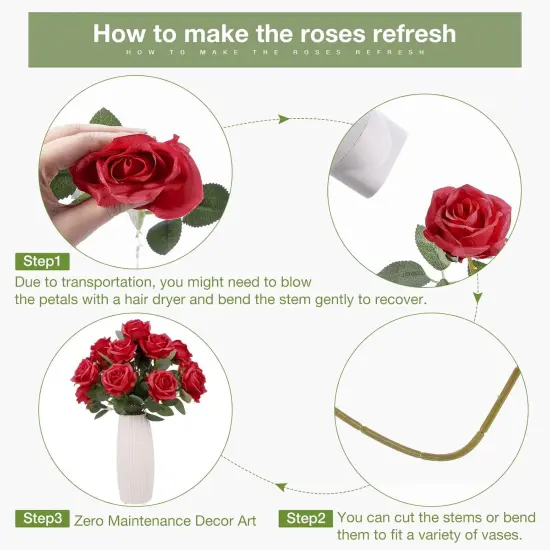 Bulk Real Touch Long Stem Silk Roses Bouquets Realistic Faux Flowers {2}