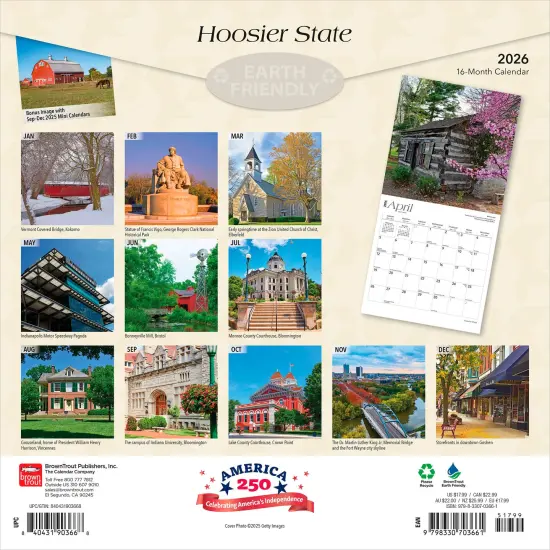 Hoosier State | Indiana Places | 2026 12 x 24 Inch (Hanging) Monthly Square Wall Calendar | Plastic-Free {2}
