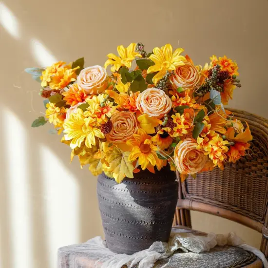 2 Pcs Fall Artificial Flowers - Golden {4}