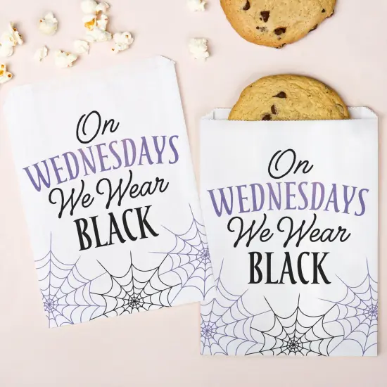 Big Dot of Happiness Goth Girl Paper Treat Bags, Black & Purple Party Individual Candy Snack Favors, Greaseproof White Sandwich Cookie Bags - 25 Count {1}