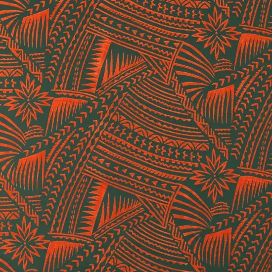 1 Yard Traditional Polynesian Tattoo Flocking Fabric 60 Inch Width Orange/Black {5}