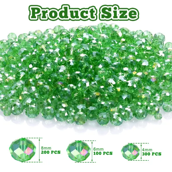 600 Pcs Crystal Glass Beads for Jewelry Making Bulk Faceted Gemstone Rondelle Loose Beads for Bracelet DIY Crafts 8 mm, 6 mm, 4 mm(Green) {6}