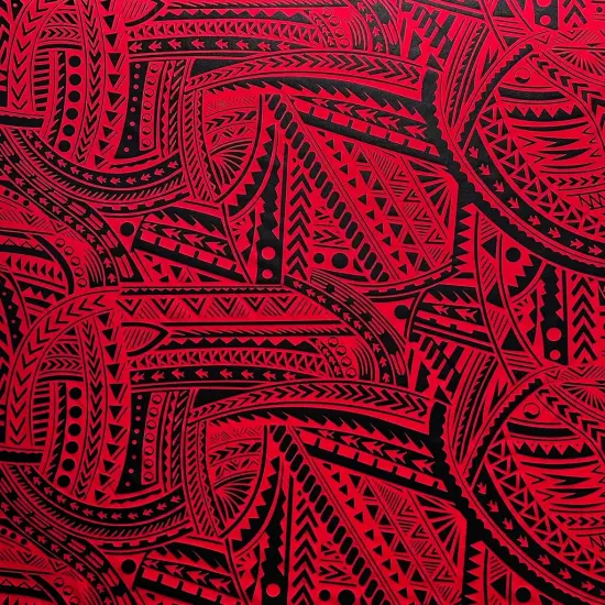 1 Yard Traditional Polynesian Tattoo Foil Fabric Shiny Polyeste 60 Inches Wide Red/Black {1}