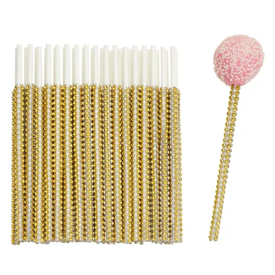 36 Pack Rhinestone Gold Cake Pop Sticks for Candy Apples, Lollipops, Dessert Bar (5.9 inches) {1}