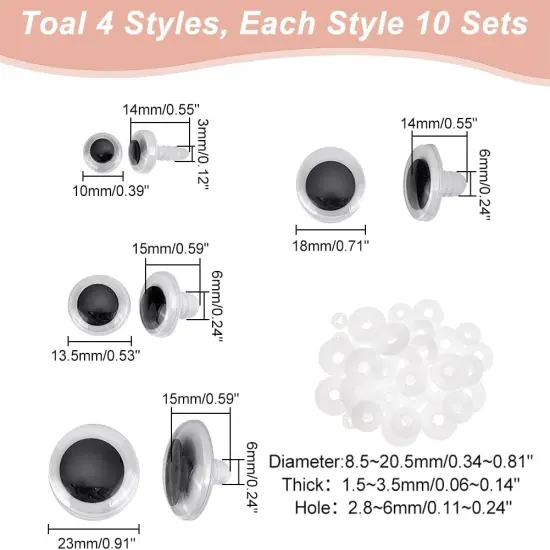 40 Sets Safety Eye 4 Sizes Wiggle Googly Eyes 10/13.5/18/23mm {2}