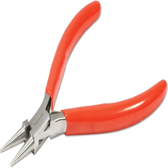 The Beadsmith Slim Line Round Nose Pliers, 4.75 inches (120mm) with polished steel head, red PVC comfort grip handle with double-leaf spring, tool for jewelry making {2}