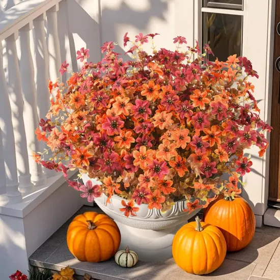 Artificial Mums Flowers Outdoors (Orange Brown) {2}