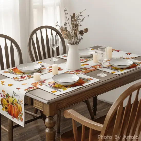 Set of 4 - Pumpkins Maple Leaves Fall Placemats - 12x18 Inch {5}