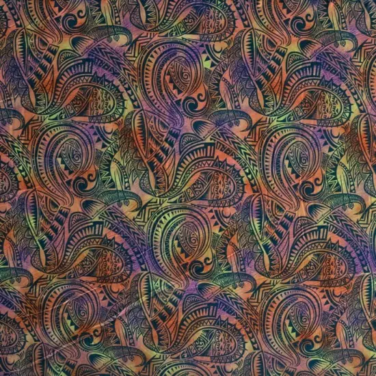 1 Yard Traditional Polynesian Tattoo Watercolor Fabric 100% Polyester, 36in L x 45 in W {5}
