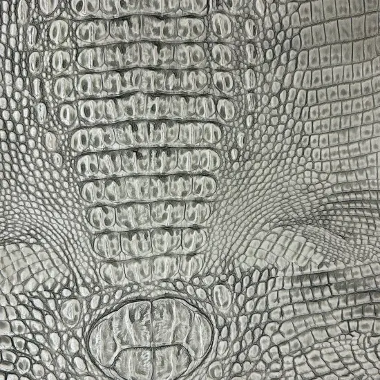 1 Yard Two Tone Gator Faux Leather Vinyl Fabric Upholstery Handbags Durable 56" Width Light Gray | Black {1}