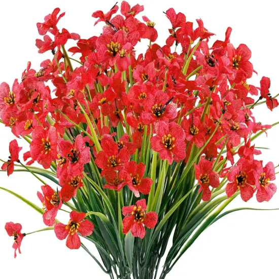 12 Bundles Artificial Flowers - Red {1}
