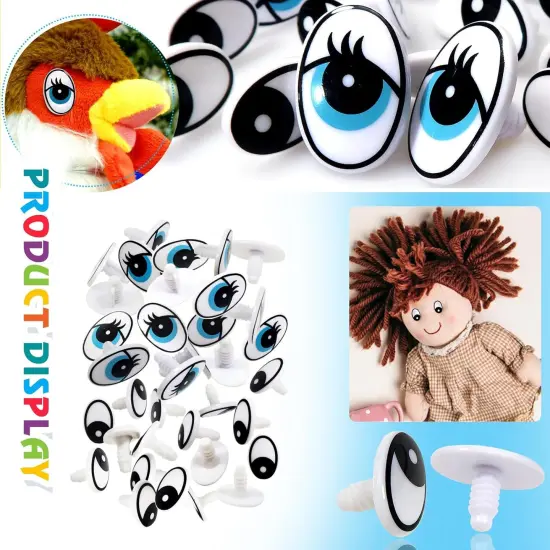 60 Set Plastic Safety Eyes Black and Blue Craft Eyes 13 x 19 mm 17 x 25 mm {4}