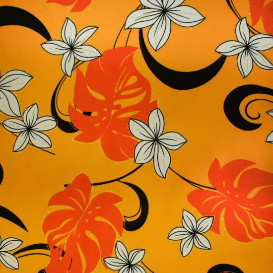 1 Yard Plumeria Flower Monstera Leaves Polyester Fabric 60 Inch Width {1}