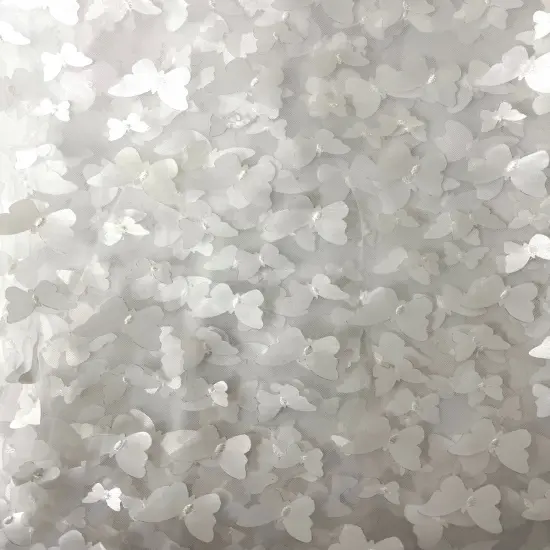 1 Yard 3D Butterfly Embroidered Satin Lace Polyester Fabric Elegant Material 60 Inch Width White {1}