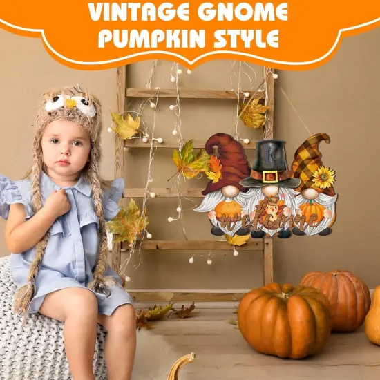 Thanksgiving Welcome Door Sign Fall Gnome Wreaths Hanging Sign {2}