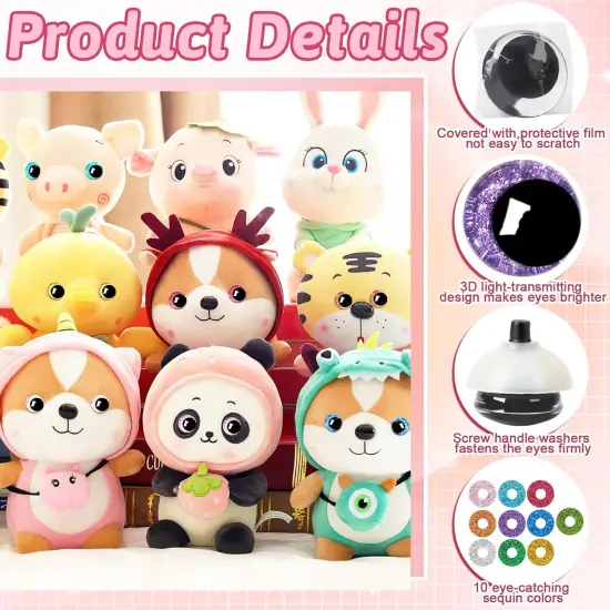 120Pieces 3D Glitter Plastic Safety Eyes - 10 Colors {2}