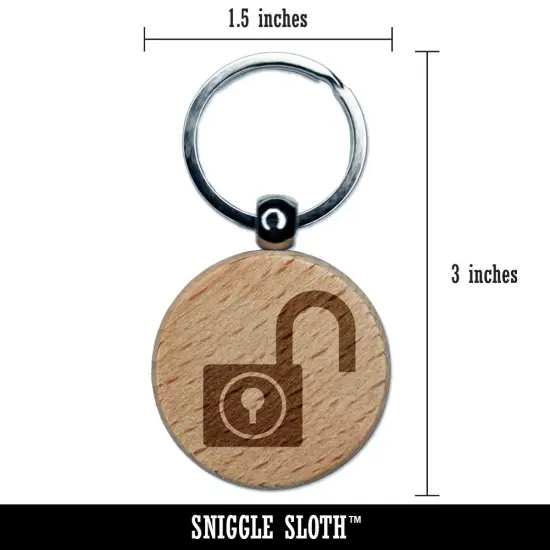 Padlock Unlocked Keyhole Security Symbol Engraved Wood Round Keychain Tag Charm {2}