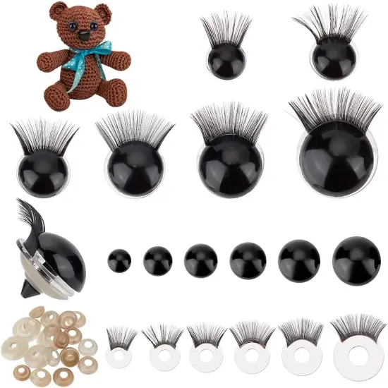 24 Sets Safety Eyes with Eyelashes Black Crochet Eyes 6 Sizes {1}