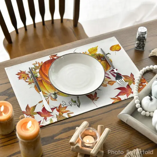 Set of 4 - Pumpkins Maple Leaves Fall Placemats - 12x18 Inch {4}