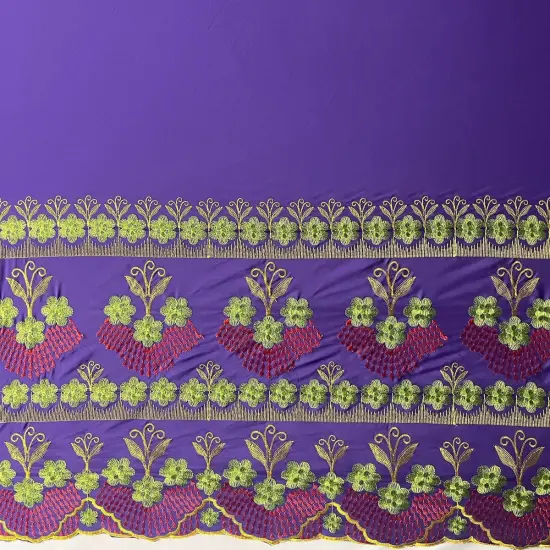 1 Yard Hibiscus Double Border Embroidered Polyester Fabric 56 Inch Width {1}