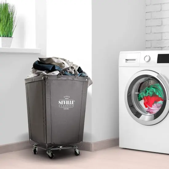 Large Commercial Heavy Duty Rolling Steel Frame Laundry Hamper(Patented), 18.1" D x 18.1" W, Gray {3}